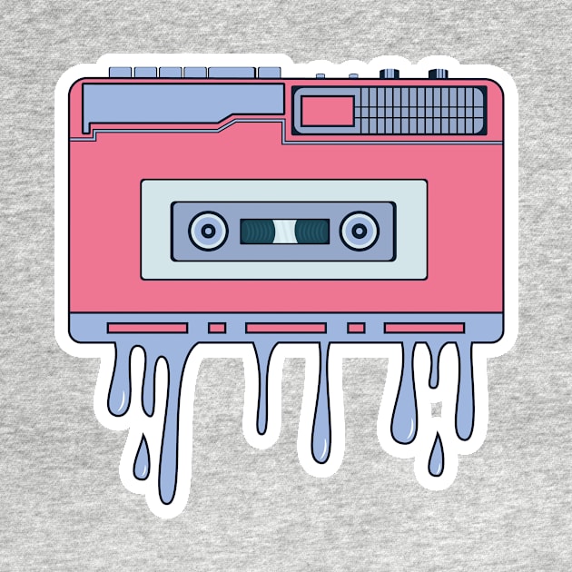 Boombox stereo and Cassette music vector sticker design illustration. Retro icons portable stereo cassette recorder sticker design logo. by AlviStudio